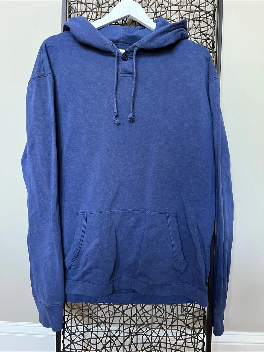 J. Crew Vintage 100% Cotton Fleece Hoodie Navy, Unisex/Mens XL - FLAWED